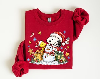 Christmas Snowman Shirt and Sweatshirt, Holiday Friends with Gifts, Festive Lights, Vintage Winter Design