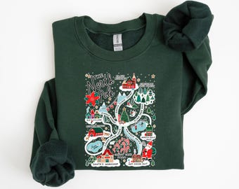 North Pole Christmas Sweatshirt, Santa Village Map Shirt, Retro Christmas Hoodie, Christmas Tree Farm Shirt, Holiday Crewneck, Xmas Gift