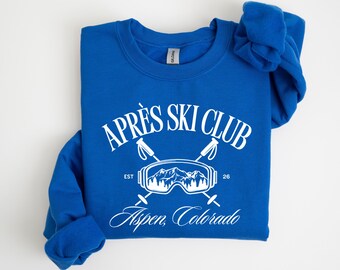Apres Ski Club Aspen Colorado Shirt, Vintage Ski Resort Sweatshirt, Mountain Vacation Hoodie, Retro Winter Ski Trip Outfit