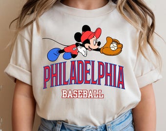 Mickey Philadelphia Baseball Shirt, Cute Cartoon Baseball Player Tee, Micey Retro Philly Sports Sweatshirt, Game Day Top, Baseball Fan Gift