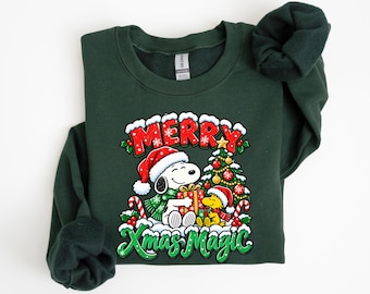Merry Xmas Magic Shirt or Sweatshirt Faux Glitter Christmas Sweatshirt, Festive Holiday Tree Hoodie, Cozy Winter Gift