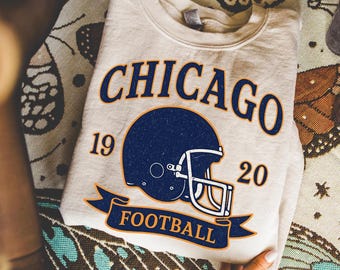 Retro Chicago Football Sweatshirt, 1920 Vintage Helmet Hoodie, Distressed Game Day Crewneck, Sundays Sports Fan Shirt