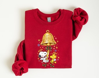 Christmas Bell Shirt and Sweatshirt, Holiday Angel Friends, Faux Glitter Gold Bell, Festive Winter Gift