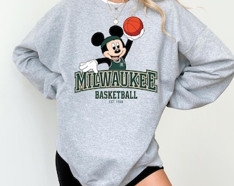 Milwaukee Basketball Shirt or Sweatshirt, Mickey Disney Basketball Sweatshirt Hoodie, Milwaukee Fan Apparel, Basketball Game Day Crewneck