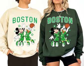 Boston Basketball Sweatshirt, Mickey and Donald Game Day Tee, Green White Team Sweatshirt, Disney Inspired Hoop Top, Vintage Sport Gift