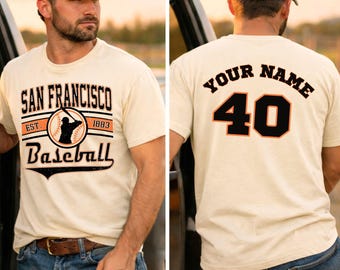 Custom Name & Number San Francisco Baseball Shirt, Personalized SF Orange Black Jersey Style Tee, Fan Apparel for Men Women Kids
