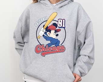 Mickey Custom Number Chicago Baseball Sweatshirt or Hoodie, Retro Cartoon Player Tee, Personalized Baseball Shirt, Chicago Sports Fan Top