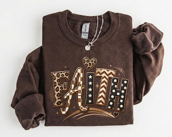 Faith Religious Woman Shirt, Christian Inspirational Sweatshirt, Faith Based Hoodie, Leopard Print Religious Gift, Unisex Christian Apparel