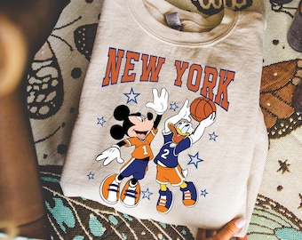 New York Basketball Sweatshirt, Mickey and Donald Game Day Tee, Orange Blue Team Sweatshirt, Disney Inspired Hoop Top, Vintage Sports Gift