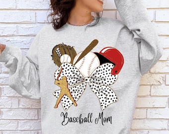 Coquette Bow Baseball Mom Sweatshirt, Baseball Mama Sweatshirt, Baseball Mom Shirt, Baseball Sweater for Mom, Game Day Baseball Sweatshirt