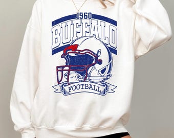 Buffalo Football Sweatshirt, 1960 Retro Helmet Hoodie, Distressed Vintage Buffalo Crewneck, Varsity Game Day Sports Fan Shirt