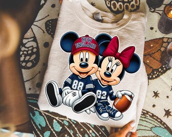 Mickey and Minnie New England Shirt or Sweatshirt, Disney Football Couple Hoodie, Matching Boy Girl Sports Shirt, Game Day Disney T Shirt