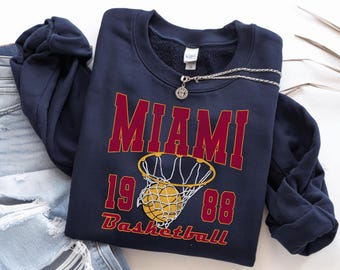 Miami Basketball Vintage Sweatshirt Shirt Hoodie, Retro Hoops Graphic, Distressed Old School Basketball Fan Gift
