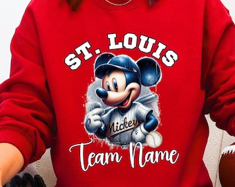 St. Louis Baseball Mickey Shirt, STL Baseball Fan Tee, Custom Team Name Sweatshirt, Kids & Adult Game Day Apparel Gift