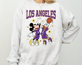 Los Angeles Basketball Sweatshirt, Mickey and Donald Game Day Tee, Purple Gold Team Shirt, Disney Inspired Hoop Top, Vintage Sport Gift