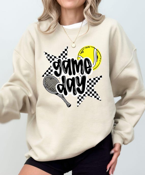 Game Day Tennis Shirt for Adults & Kids, Cute Tennis Graphic Tee, Tennis Mom Shirt, Preppy Tennis Sweatshirt, Match Day Outfit