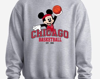 Chicago Basketball Shirt, Mickey Disney Basketball Sweatshirt or Hoodie, Red Game Day Fan Apparel, Retro Basketball Tee, Vintage 1966 Top