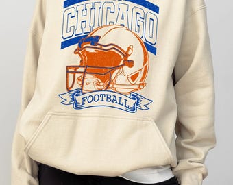 Retro Chicago Football Sweatshirt, 1920 Retro Helmet Hoodie, Distressed Vintage Chicago  Game Day Crewneck, Sports Fan Shirt