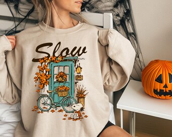 Slow Autumn Shirt or Sweatshirt, Vintage Fall Bicycle Tee, Cozy Pumpkin Front Porch Shirt, Autumn Lover Gift