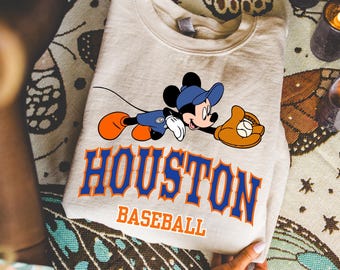 Mickey Houston Baseball Shirt, Cute Cartoon Baseball Player Tee, Retro Houston Sports Sweatshirt, Fun Game Day Top, Baseball Fan Gift Shirt