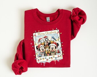 Mickey and Friends Merry Christmas Shirt and Sweatshirt, Disney Holiday Group Photo Tee, Family Christmas Crewneck
