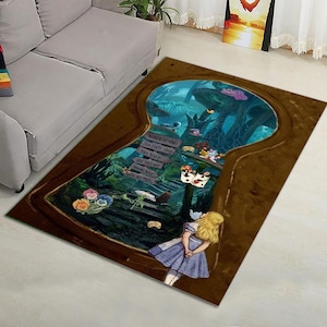 Decoración de habitación infantil: alfombra de Alicia en el país de las maravillas, alfombra de dibujos animados, las aventuras de Alicia, alfombra del Sombrerero, poliéster y estampada