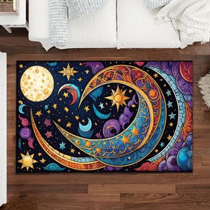 Astrologie vloerkleed/perfect voor ruimteliefhebbers en uniek interieur/op maan geïnspireerd/polyester vloerkleed