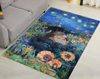 Ghibli Totoro-matta: Japansk anime-dekor i polyester - Van Gogh-matta