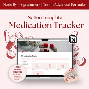 medical tracker, medication log, medication organizer, medication tracker, symptom tracker, medicine tracker, daily medication log, supplement tracker, notion template, notion, notion templates, notion planner, notion dashboard