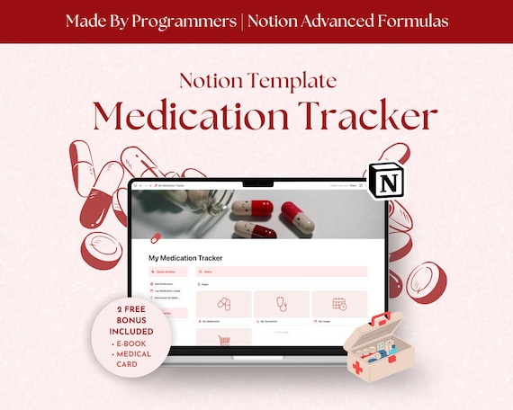 Notion Medication Tracker, Medicine Tracker, Pill Organizer, Symptom Tracker, Daily Medication Tracker, Medical Planner, Supplement Tracker