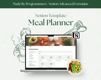 Notion Meal Planner | Cook Book, Weekly Meal Planner, Recipe Template, Food Journal, Recipe Journal, Grocery List, Recipe Organizer