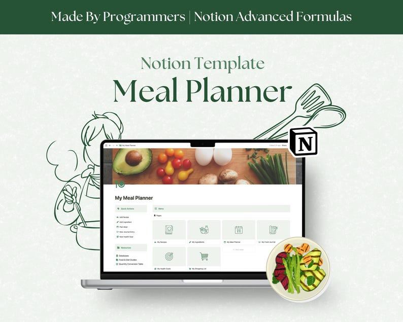 Notion Meal Planner Cook Book, Weekly Meal Planner, Recipe Template ...
