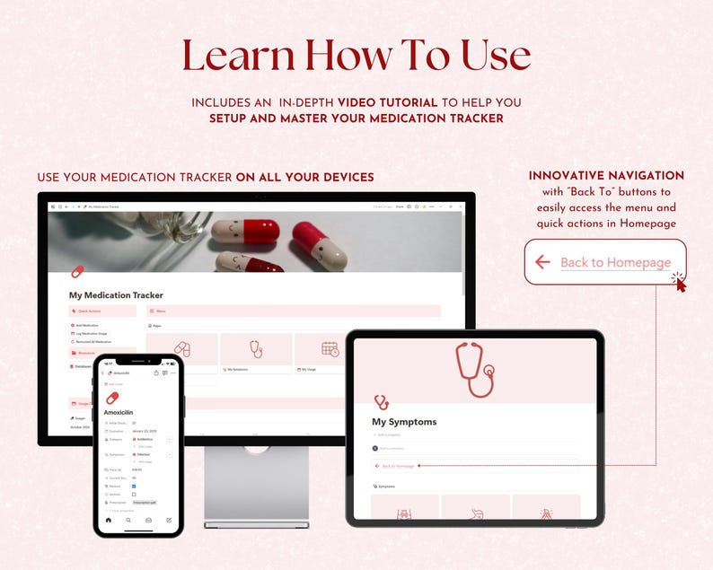 medical tracker, medication log, medication organizer, medication tracker, symptom tracker, medicine tracker, daily medication log, supplement tracker, notion template, notion, notion templates, notion planner, notion dashboard