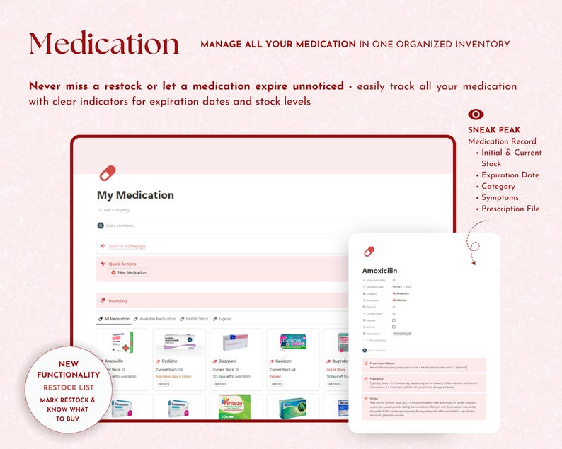 medical tracker, medication log, medication organizer, medication tracker, symptom tracker, medicine tracker, daily medication log, supplement tracker, notion template, notion, notion templates, notion planner, notion dashboard