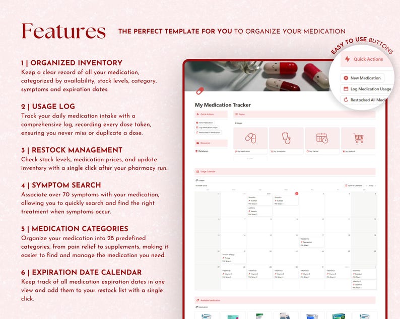 medical tracker, medication log, medication organizer, medication tracker, symptom tracker, medicine tracker, daily medication log, supplement tracker, notion template, notion, notion templates, notion planner, notion dashboard