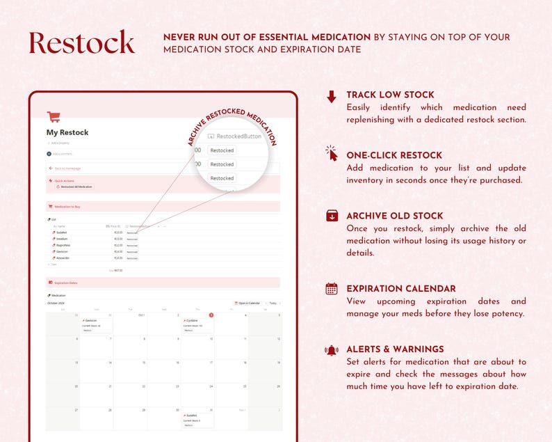 medical tracker, medication log, medication organizer, medication tracker, symptom tracker, medicine tracker, daily medication log, supplement tracker, notion template, notion, notion templates, notion planner, notion dashboard