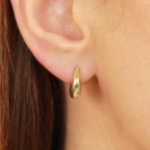 14K Gold Vermeil Tapered Hoop Earrings: Ribbed Sterling Silver Huggies