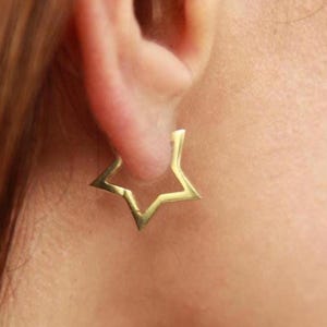 14K Modern Star Huggie Earrings, Celestial Earrings, Star Hoop Earrings Gold, Minimalist Huggie Earrings, Star Bolt Earrings, Gift For Her