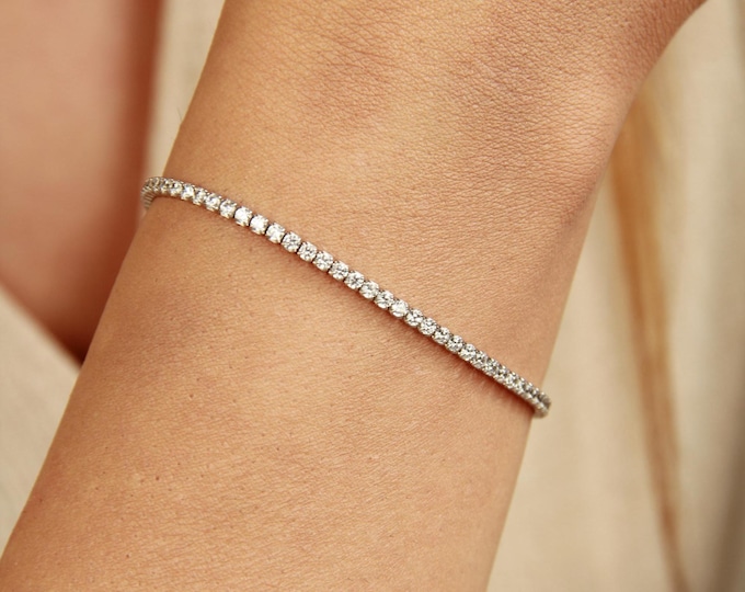 14K Gold Lab Grown Diamond Tennis Bracelet: Dainty Bridal Jewelry, Bridesmaid Gift