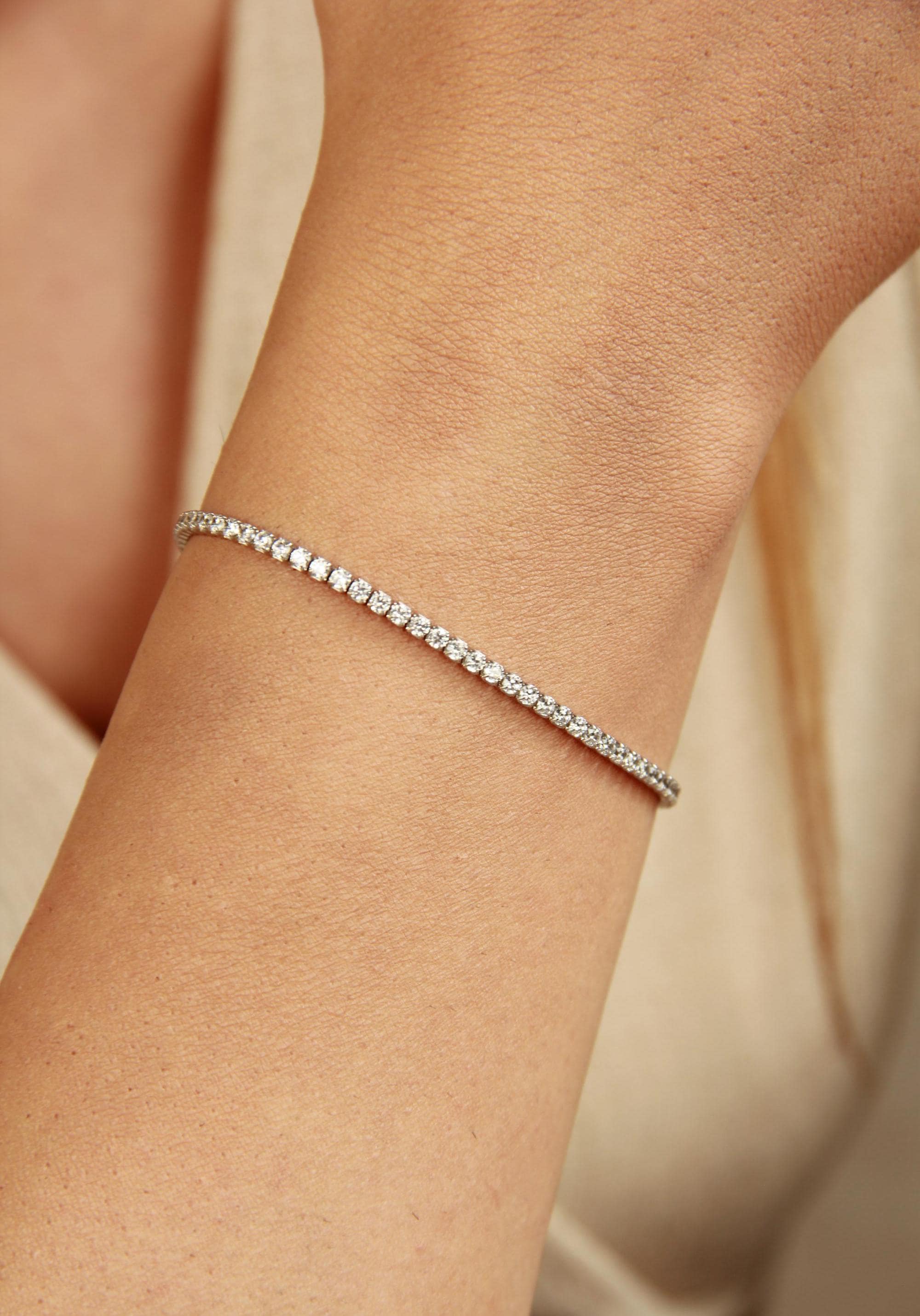 Tennis Bracelet 14K Gold Plated 2mm CZ Stones, Adjustable