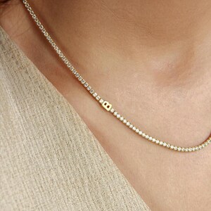 14K Tennis Initial Choker Necklace, Custom Dainty CZ Diamond, Minimalist Personalized Jewelry, Bridal Gift, Bridesmaid Birthday Gift