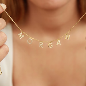 14K Gold Personalized CZ Initial Necklace - Custom Name Jewelry