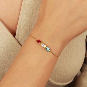 14k Gold Birthstone Bracelet, Baguette Birthstone Bracelet, Gold Birthstone Bracelet, Birthstone Bracelet for Women, Birthday Gift, Grandma