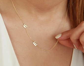 14K Gold Sideways Initial Necklace: Sterling Silver Personalized Jewelry