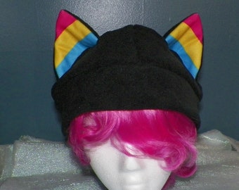 Cat Ear Fleece Hat Pansexual Pride in Two Sizes