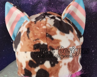 Calico Cat Ear Fleece Pride Hat - Three Sizes - More Flags In Listing