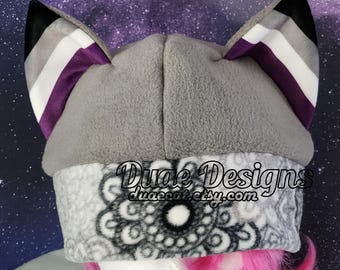 Full-size Elegant Grey Mix and Match Cat Ear Fleece Pride Hat - More Flags In Listing