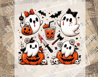 Spooky Ghosts and Pumpkins DTF, Ghost Pumpkin Tee Funny, Autumn, Fall, Halloween T-Shirt - DTF | Ready to Press | Heat Press Transfer