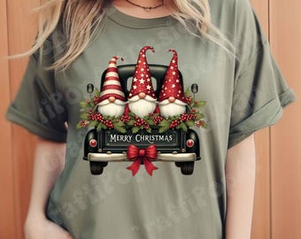 Christmas Gnomes Merry Christmas DTF, Festive Red Truck T-Shirt Design Holiday Gnome DTF Tee - DTF | Ready to Press | Heat Press Transfer