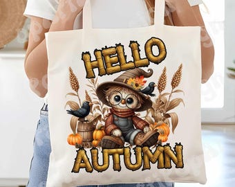 Hello Autumn Scarecrow DTF, Fall Vibes DTF Pumpkins Autumn Scarecrow Dtf Fall Cozy Halloween - DTF | Ready to Press | Heat Press Transfer